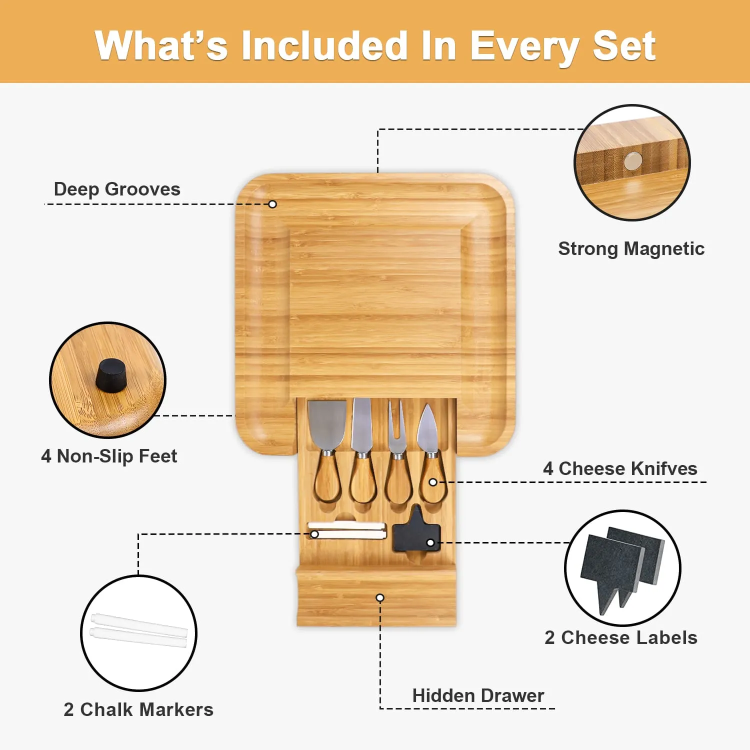 Bamboo Cheese Platter with Cheese Utensils 10 Bamboo Cheese Platter with Cheese Utensils 10